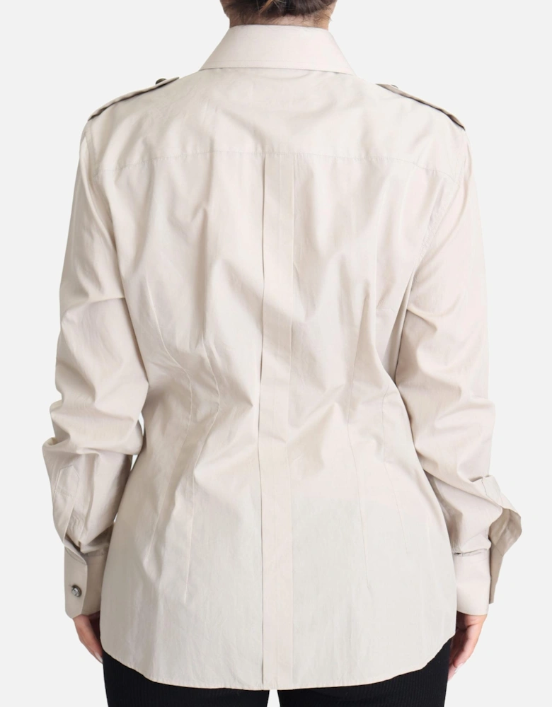 Poplin Shirt Beige Long Sleeve Women