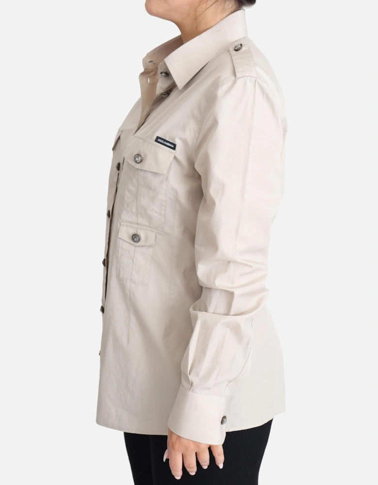 Poplin Shirt Beige Long Sleeve Women