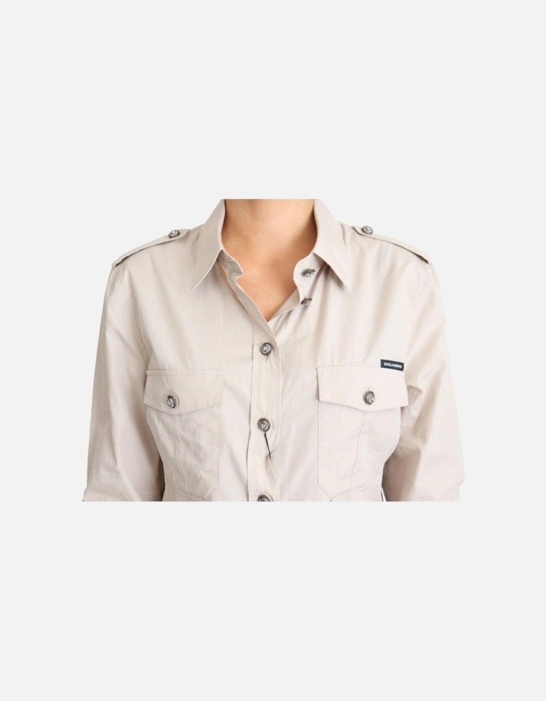 Poplin Shirt Beige Long Sleeve Women