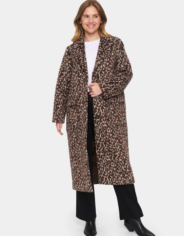 Fideli Single Breasted Printed Coat - Brown