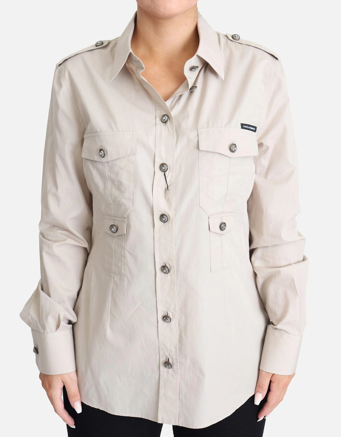 Poplin Shirt Beige Long Sleeve Women, 5 of 4