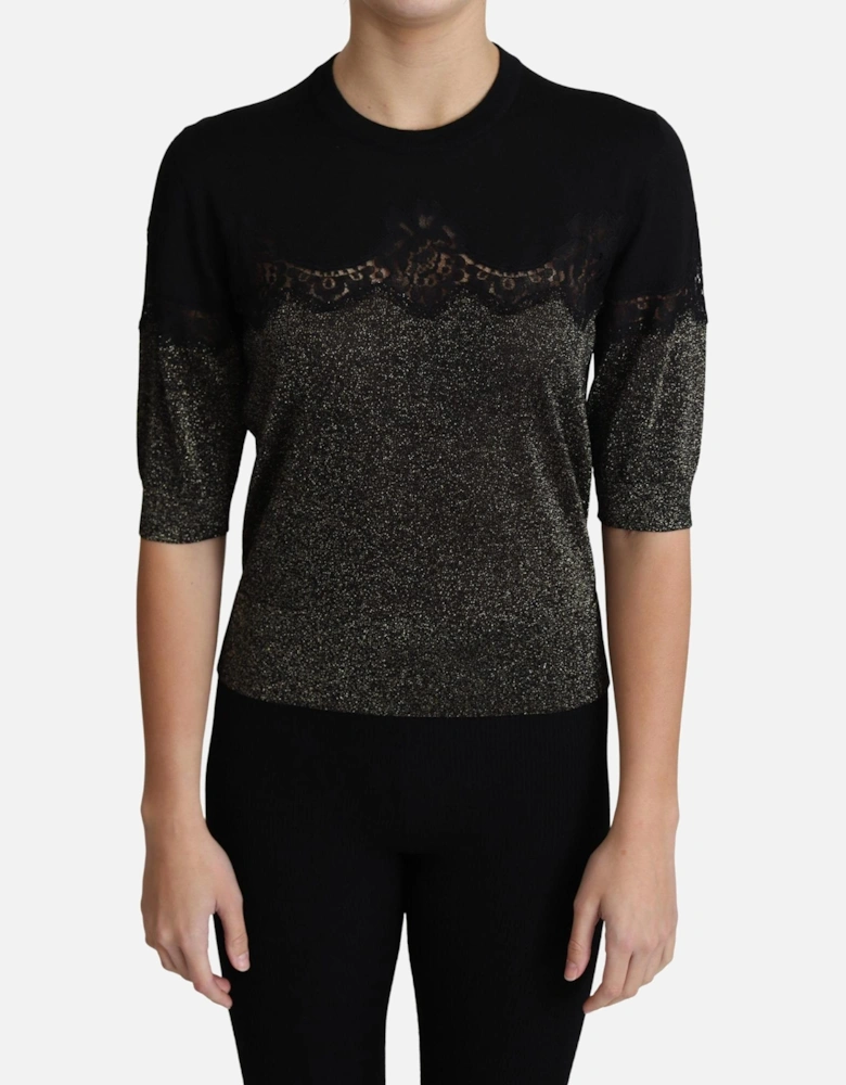 Glitter Lace Top TSH5710 Women - Black T-Shirts