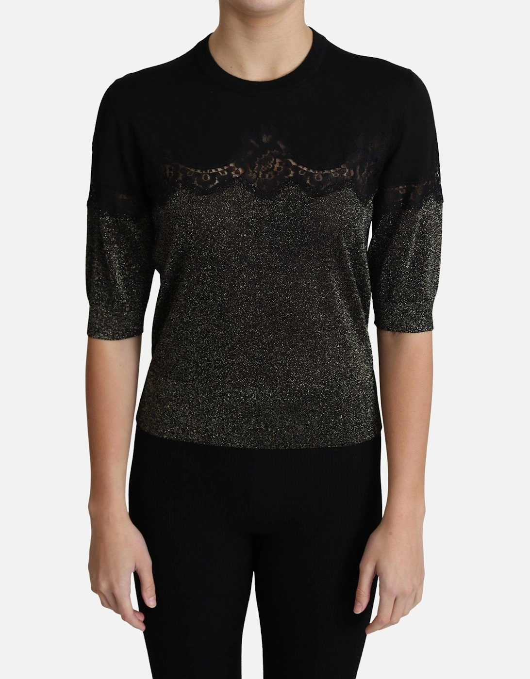 Glitter Lace Top TSH5710 Women - Black T-Shirts, 5 of 4