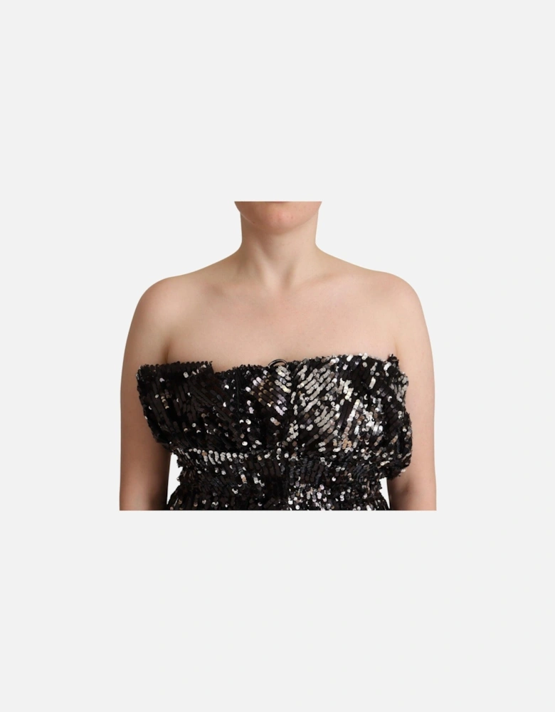 Strapless Sequined Top with Logo Details Women - Black T-Shirts