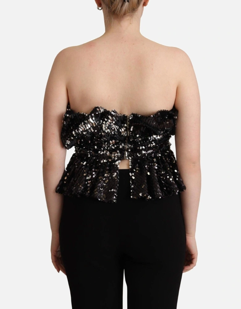 Strapless Sequined Top with Logo Details Women - Black T-Shirts