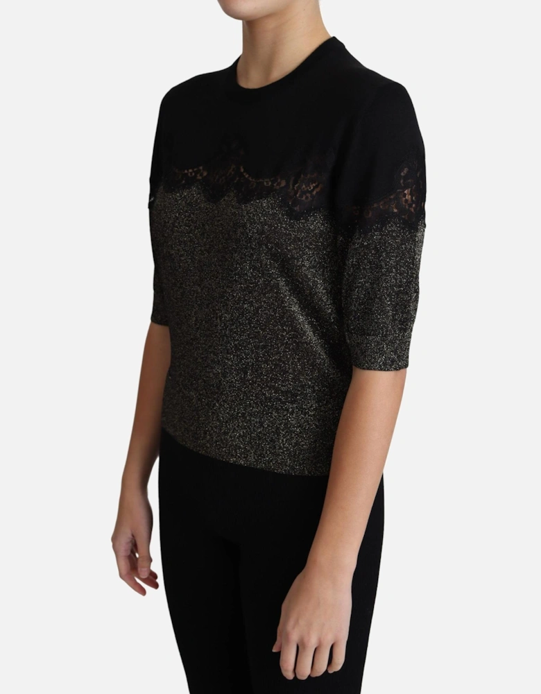 Glitter Lace Top TSH5710 Women - Black T-Shirts