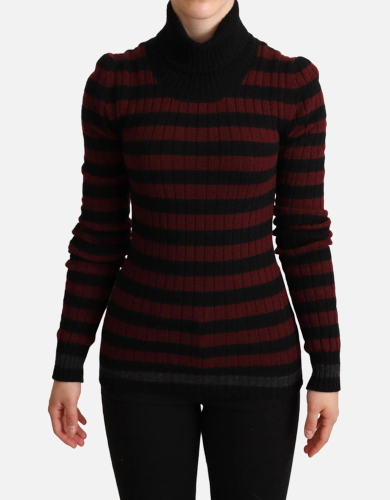 Striped Wool Cashmere Crewneck Sweater Women - Red