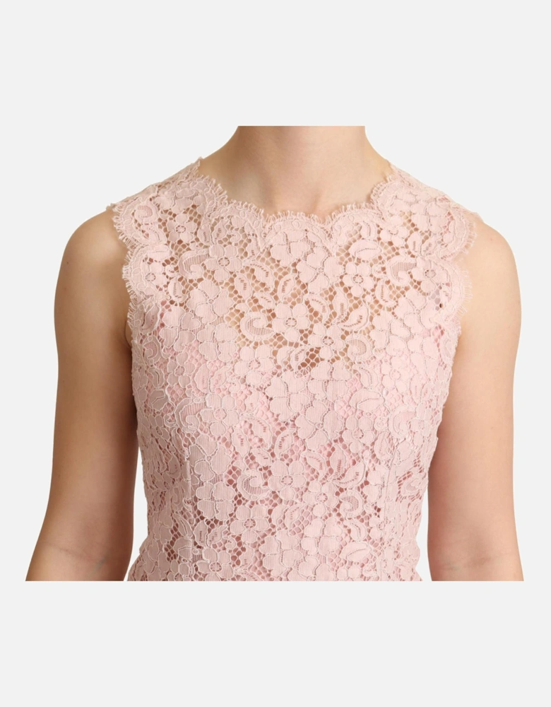 Lace Top Sleeveless Round Neck Women - Pink T-Shirts