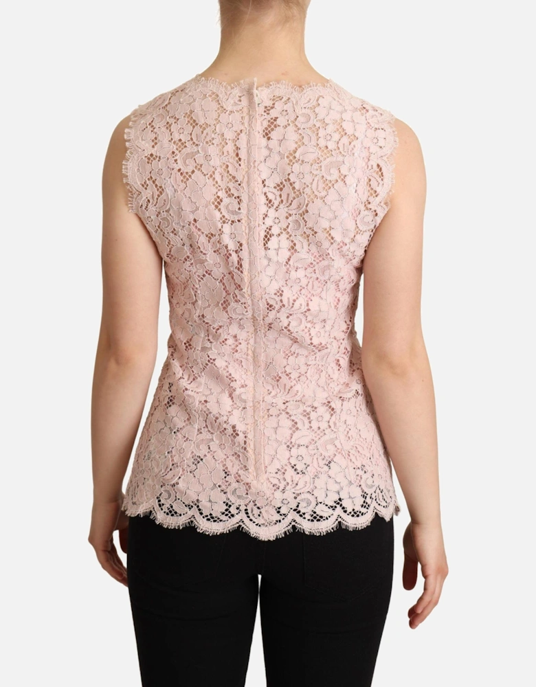 Lace Top Sleeveless Round Neck Women - Pink T-Shirts