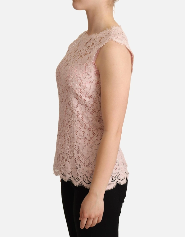 Lace Top Sleeveless Round Neck Women - Pink T-Shirts