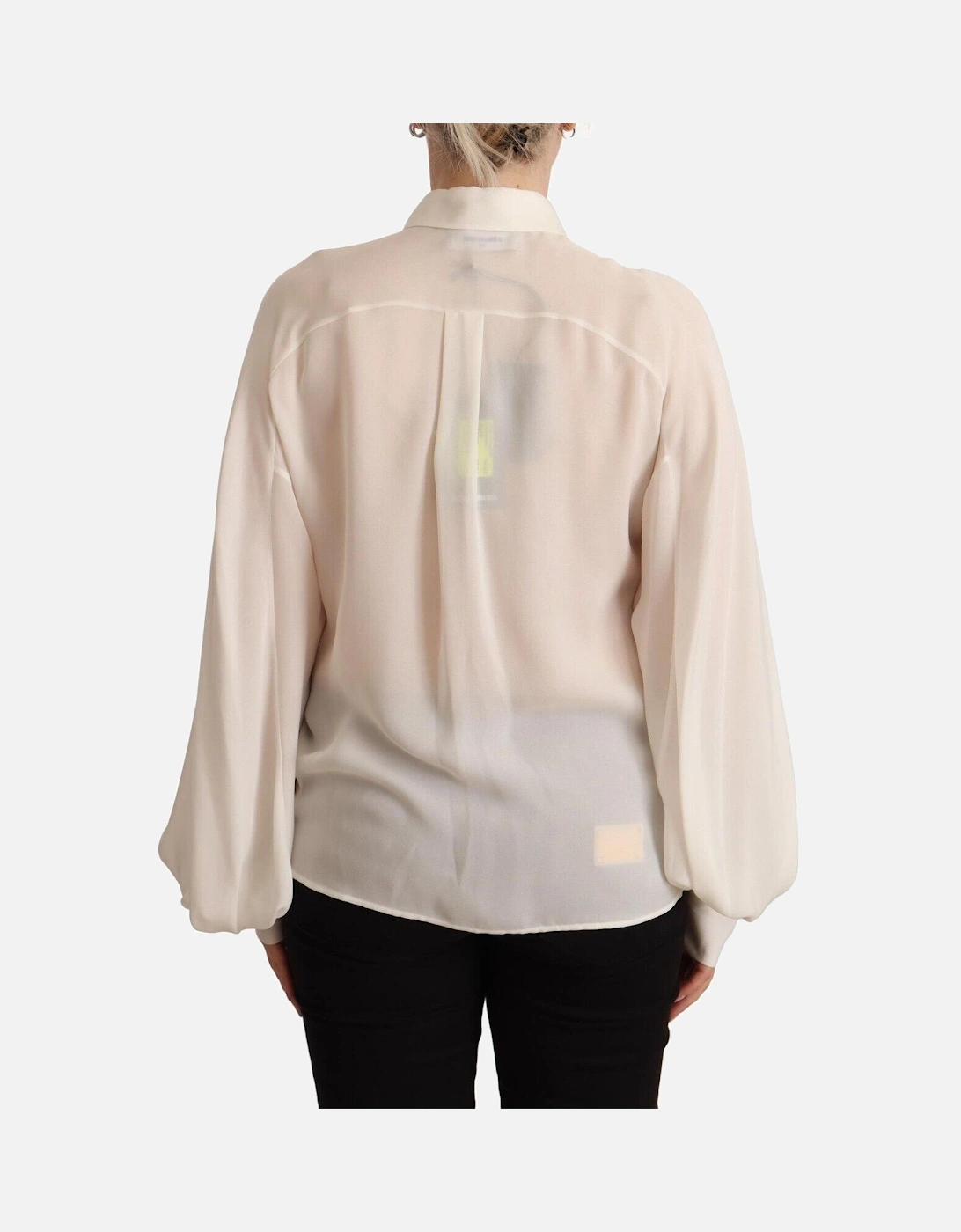 Silk Long Sleeve Collared Blouse with Button Closure Women - Off White