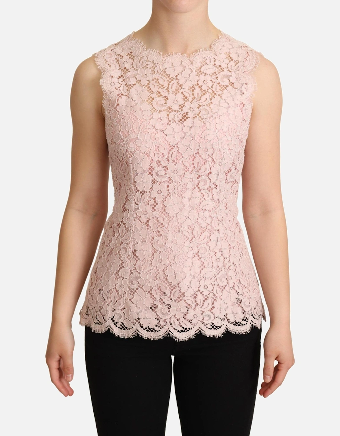 Lace Top Sleeveless Round Neck Women - Pink T-Shirts, 5 of 4