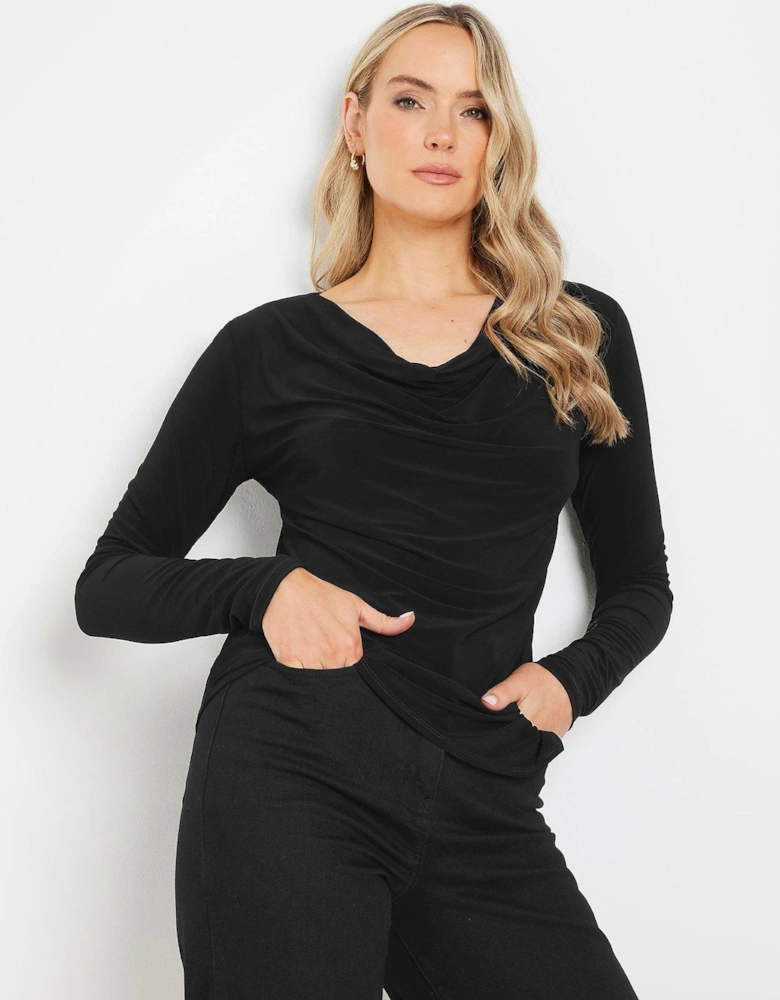 Cowl Neck Asymmetric Top - Black