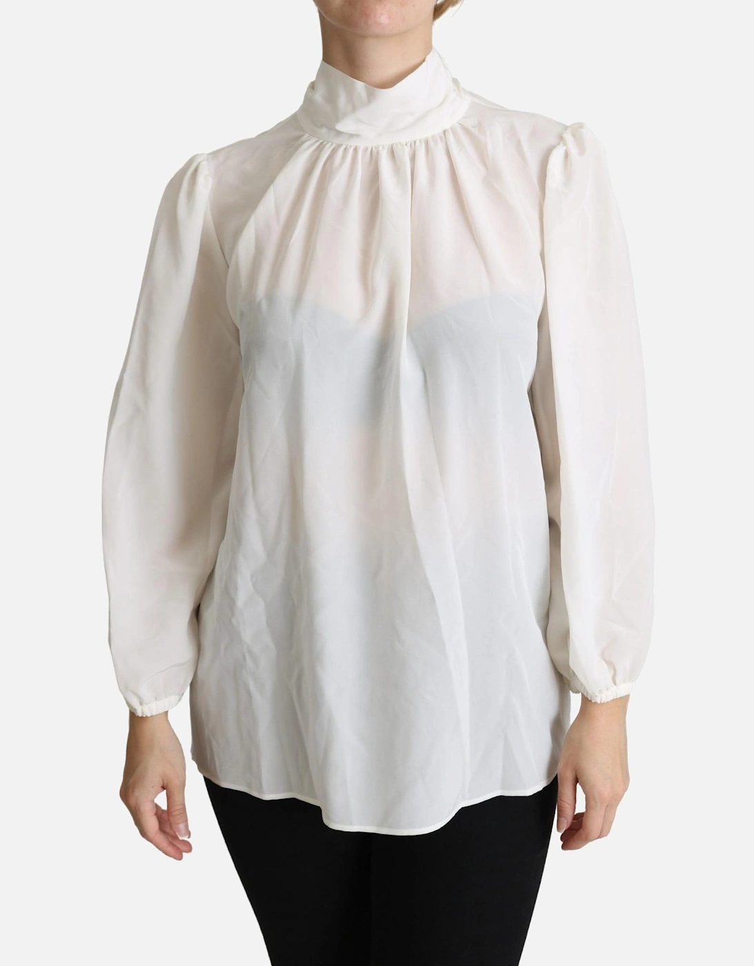 High Neck Long Sleeve Blouse Women - White T-Shirts, 6 of 5