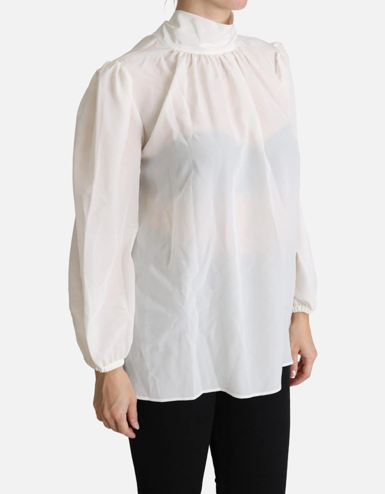 High Neck Long Sleeve Blouse Women - White T-Shirts