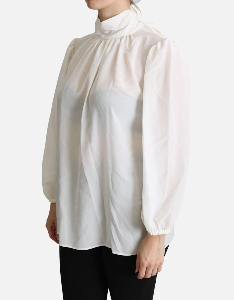 High Neck Long Sleeve Blouse Women - White T-Shirts