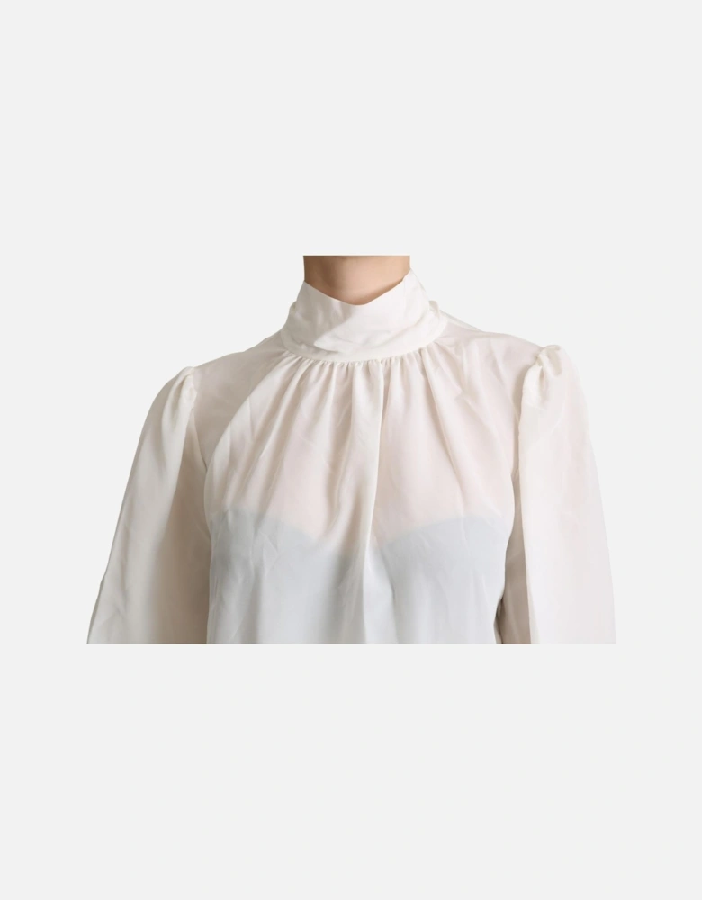 High Neck Long Sleeve Blouse Women - White T-Shirts