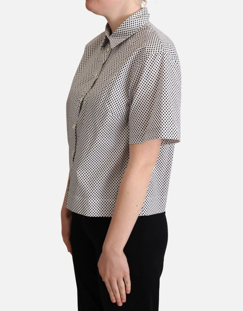 Polka Dot Short Sleeve Collared Shirt Women - Black