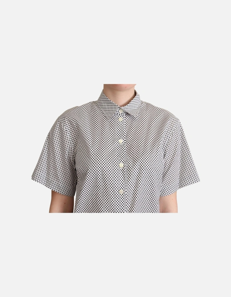 Polka Dot Short Sleeve Collared Shirt Women - Black