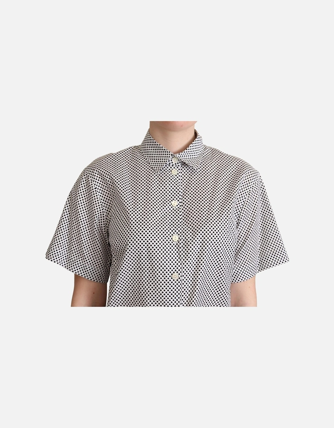 Polka Dot Short Sleeve Collared Shirt Women - Black