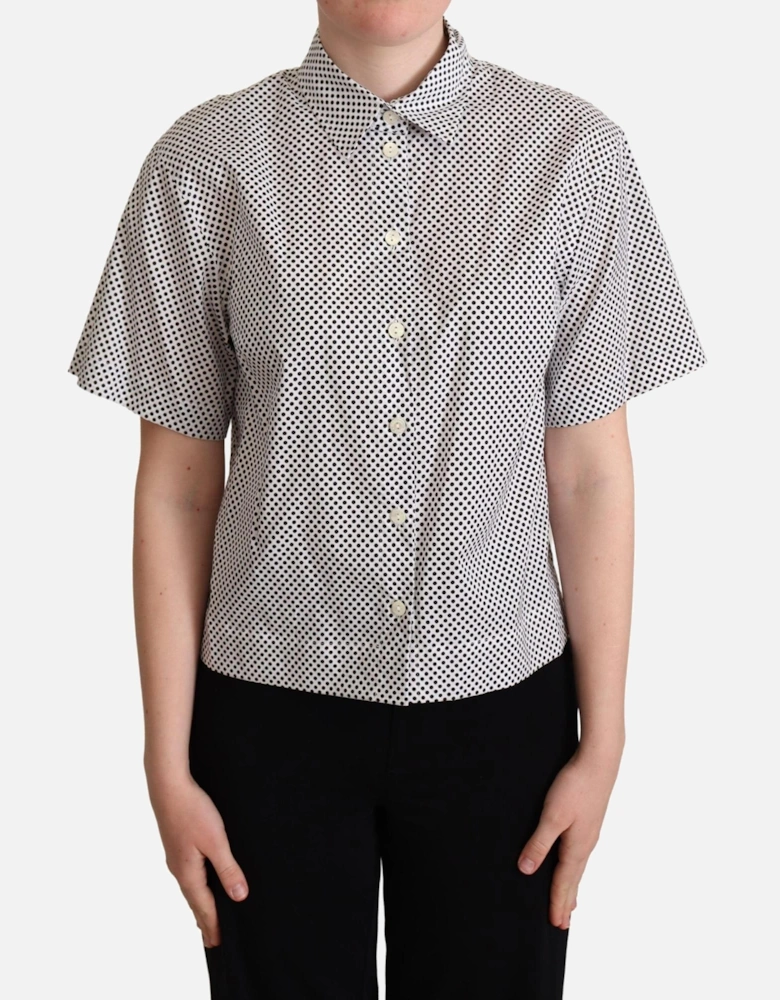 Polka Dot Short Sleeve Collared Shirt Women - Black