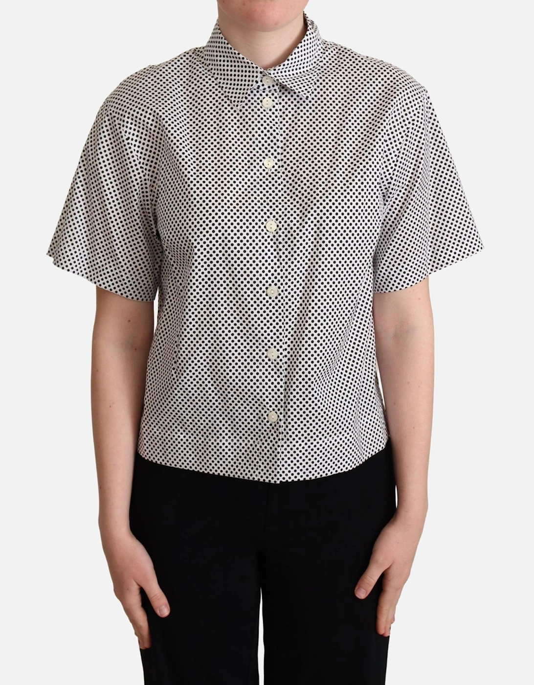 Polka Dot Short Sleeve Collared Shirt Women - Black, 5 of 4