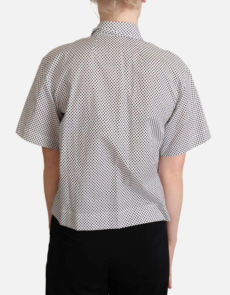 Polka Dot Short Sleeve Collared Shirt Women - Black