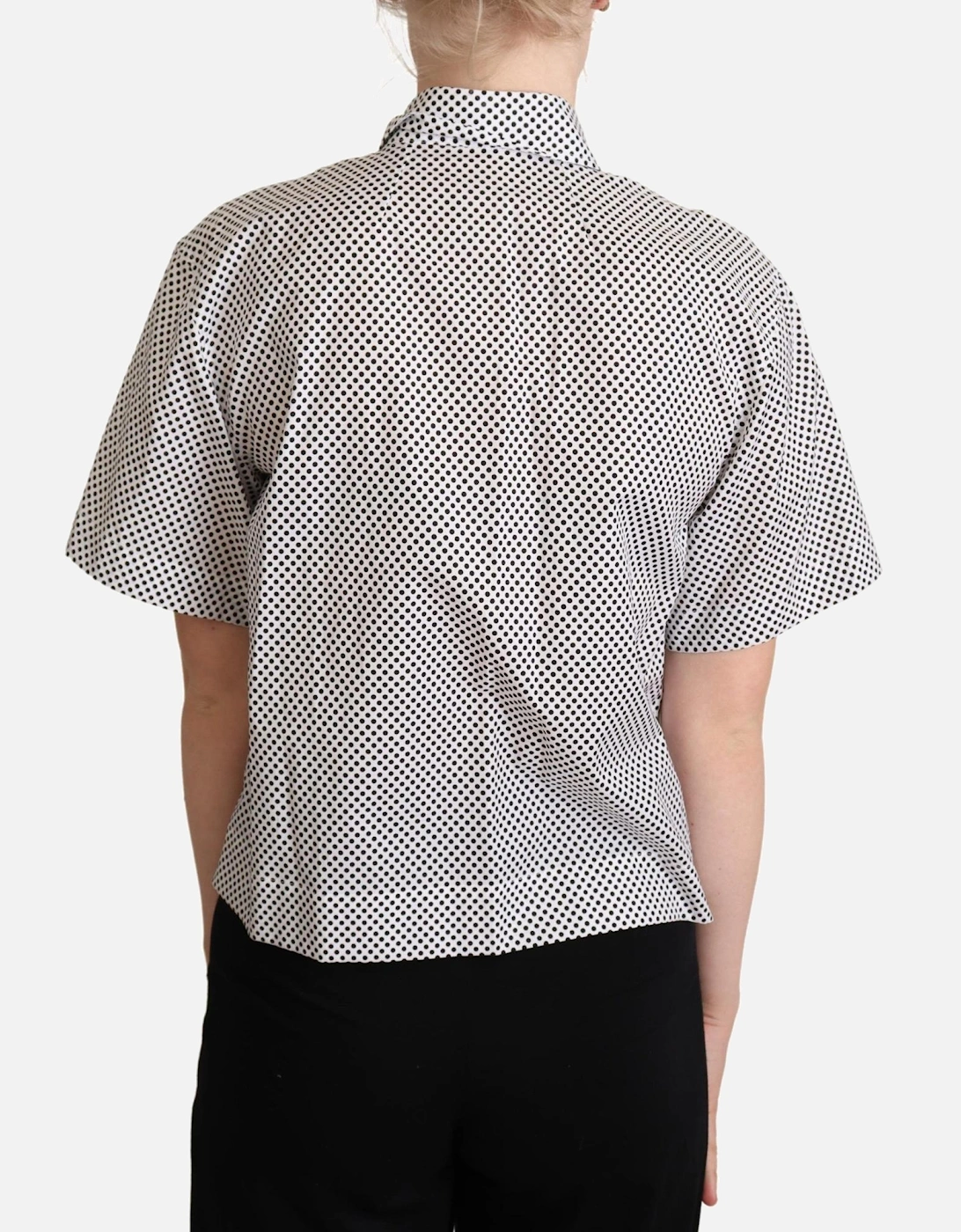 Polka Dot Short Sleeve Collared Shirt Women - Black