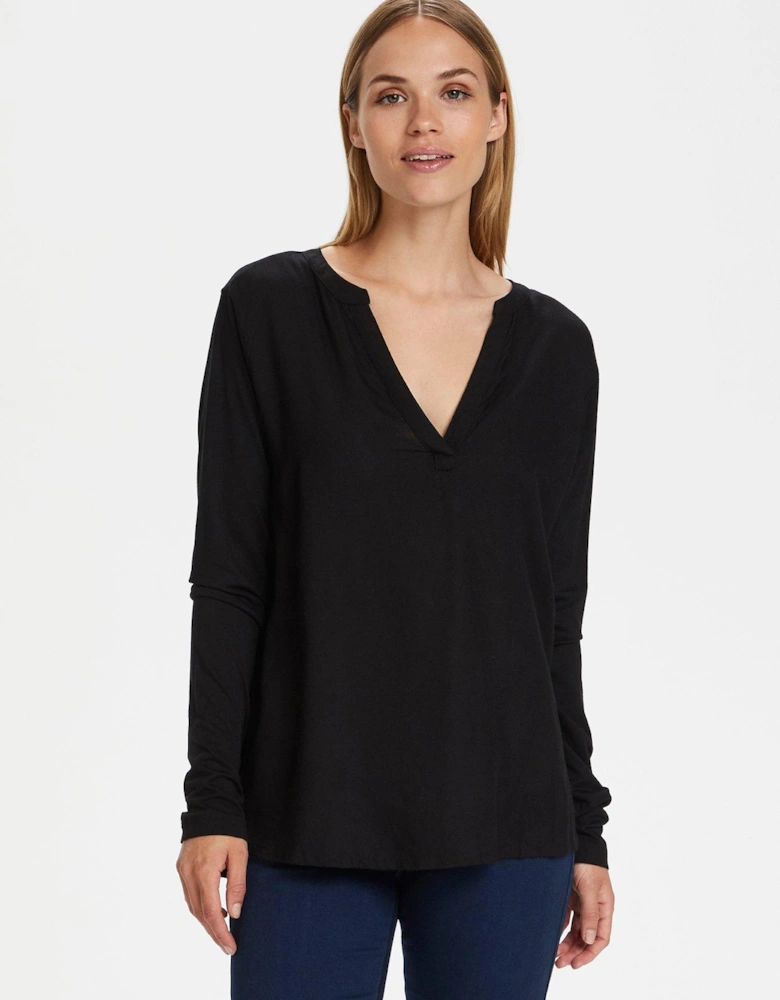 Calina Long Sleeve V-Neck Blouse - Black