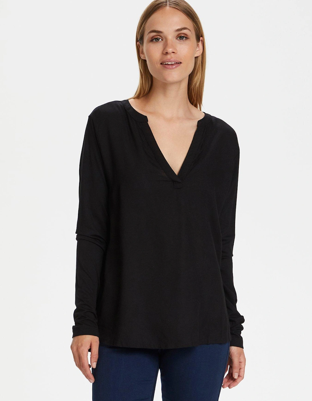 Calina Long Sleeve V-Neck Blouse - Black, 2 of 1