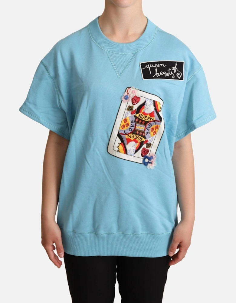 Queen of Hearts Embroidered Sweatshirt Women - Light-Blue Sweaters