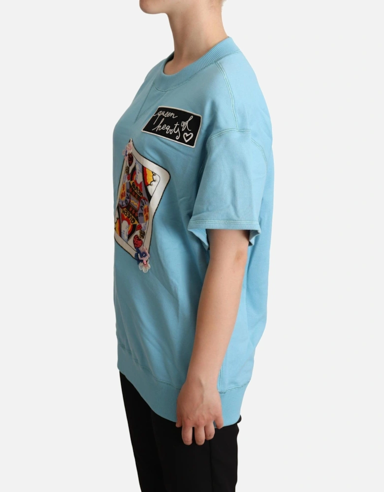 Queen of Hearts Embroidered Sweatshirt Women - Light-Blue Sweaters