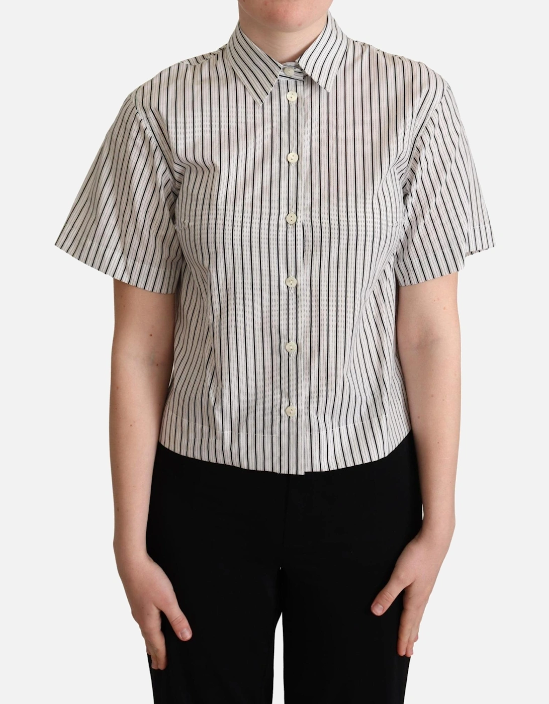 Dolce Gabbana Shirt Short Sleeve Collared Blouse Women - Blackwhite, 5 of 4
