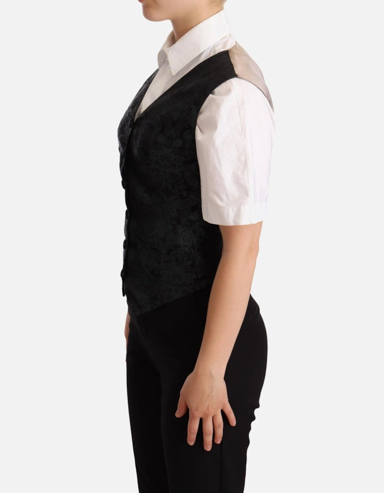 Jacquard Floral Waistcoat Vest Top Women - Green