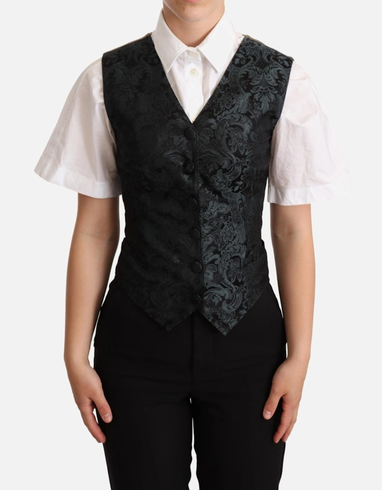 Jacquard Floral Waistcoat Vest Top Women - Green
