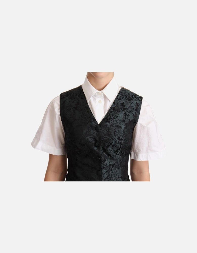 Jacquard Floral Waistcoat Vest Top Women - Green
