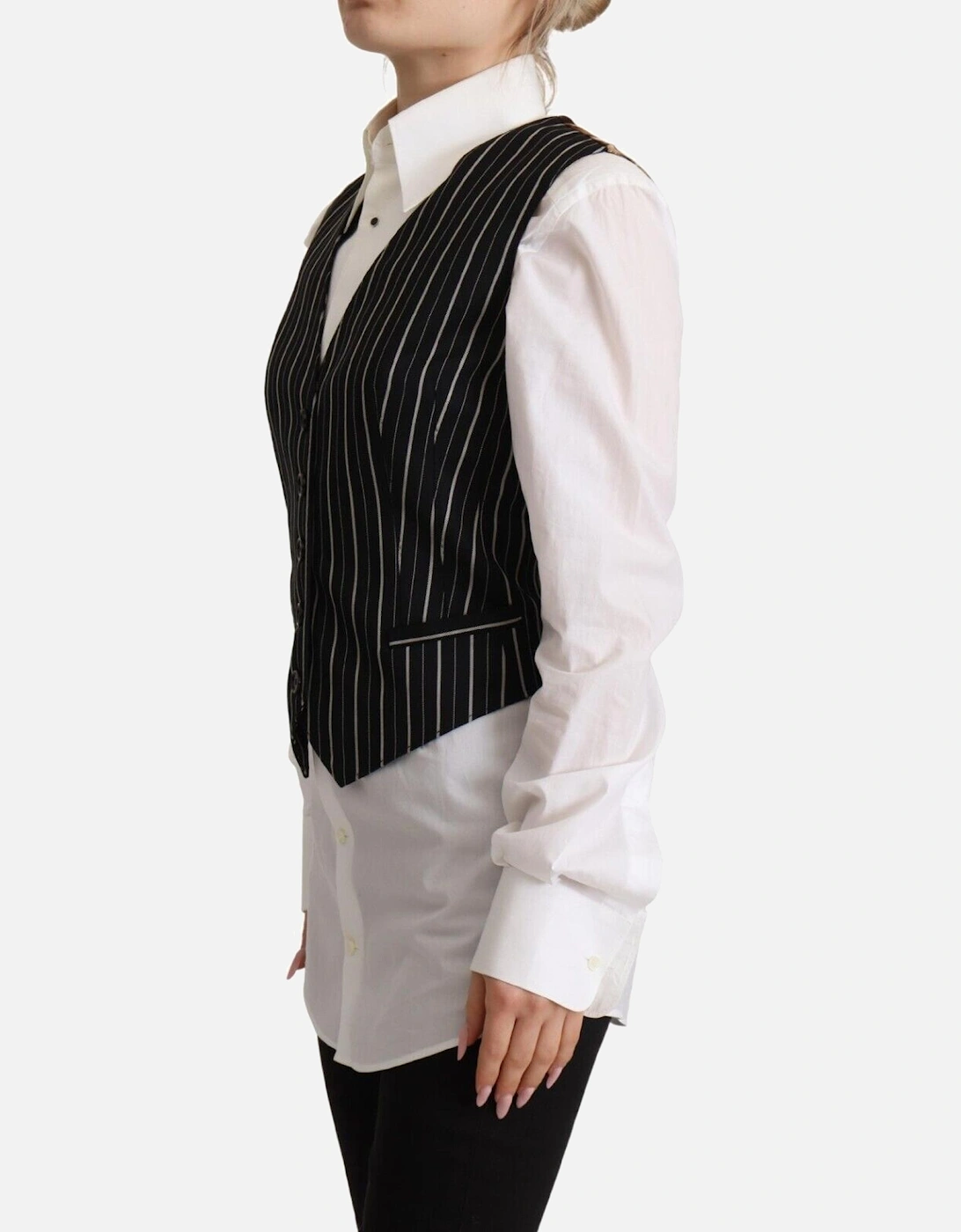 V-Neck Sleeveless Vest Top with Button Closure Women - Black And Brown