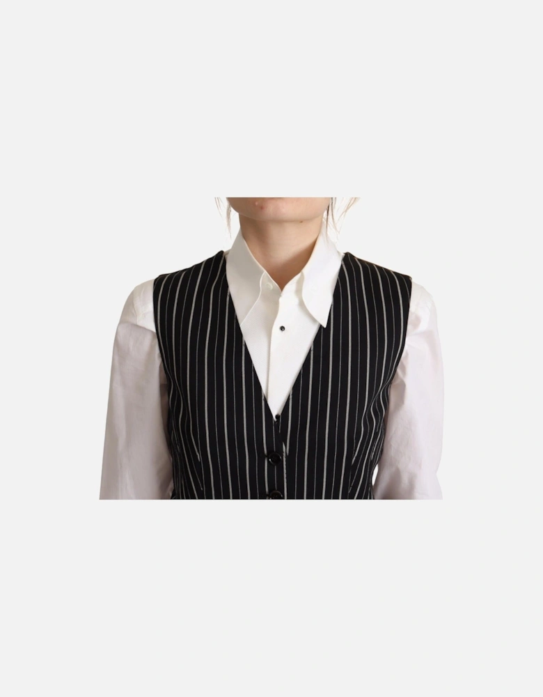 V-Neck Sleeveless Vest Top with Button Closure Women - Black And Brown