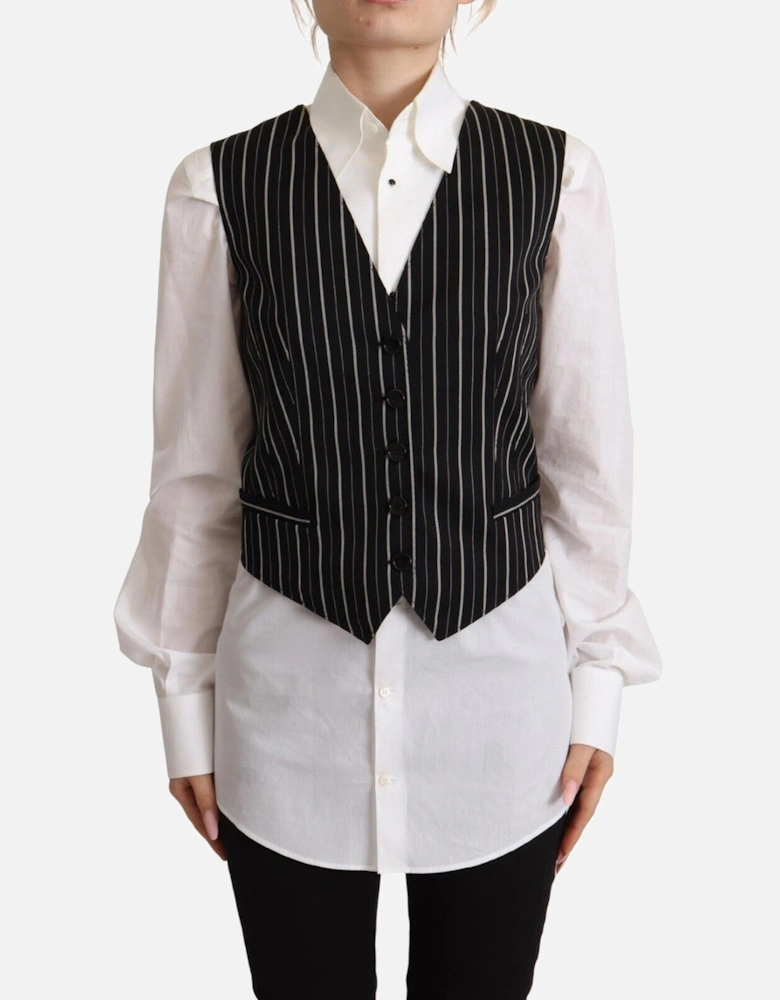 V-Neck Sleeveless Vest Top with Button Closure Women - Black And Brown