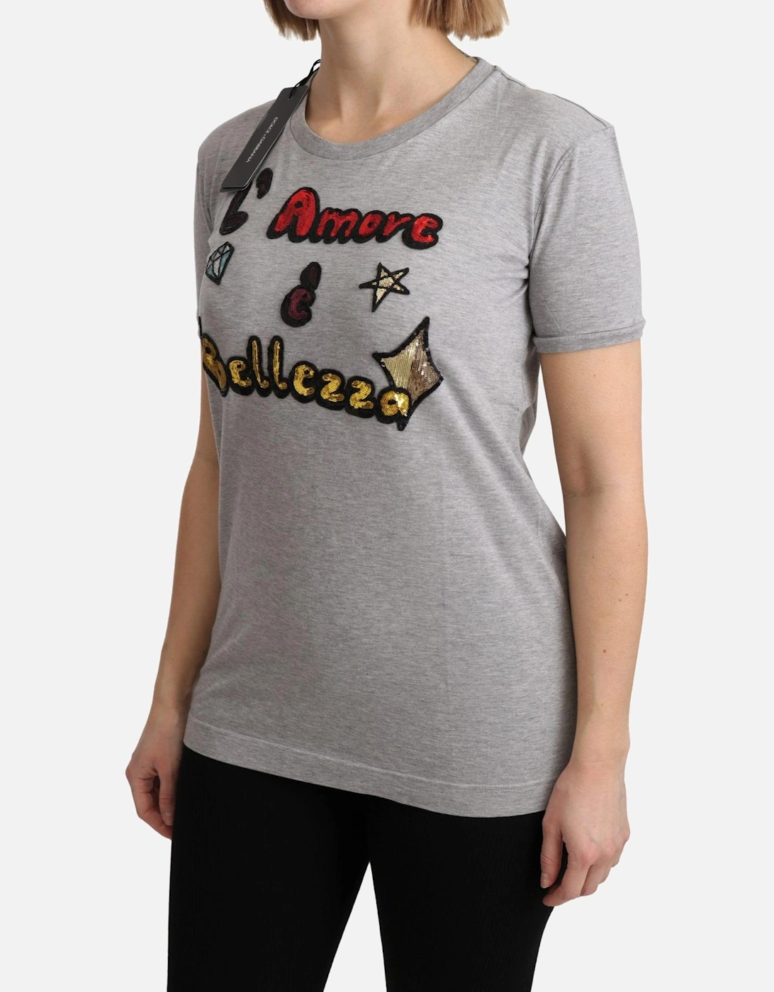 Dolce Gabbana TSH5154 LAmore Bellezza TShirt Women - Gray Sweaters