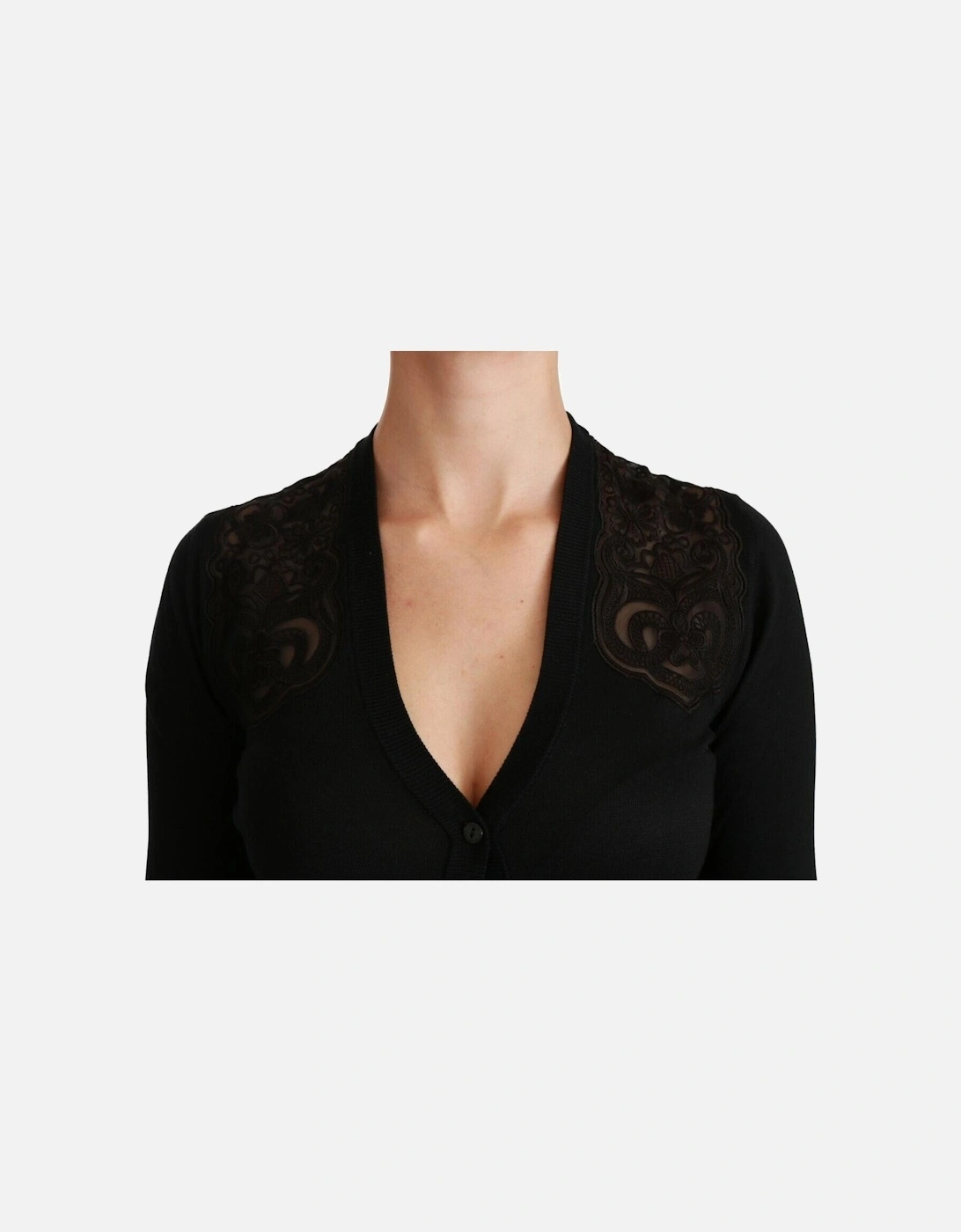 Lace Detail Cardigan Black Long Sleeve Women Sweaters