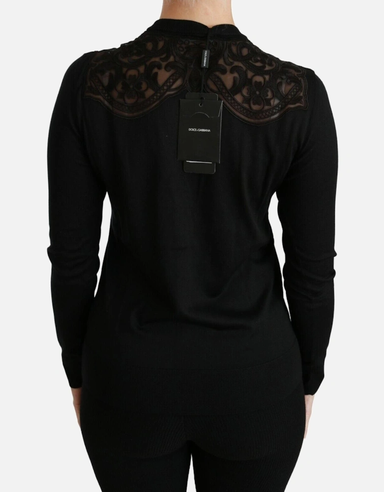 Lace Detail Cardigan Black Long Sleeve Women Sweaters