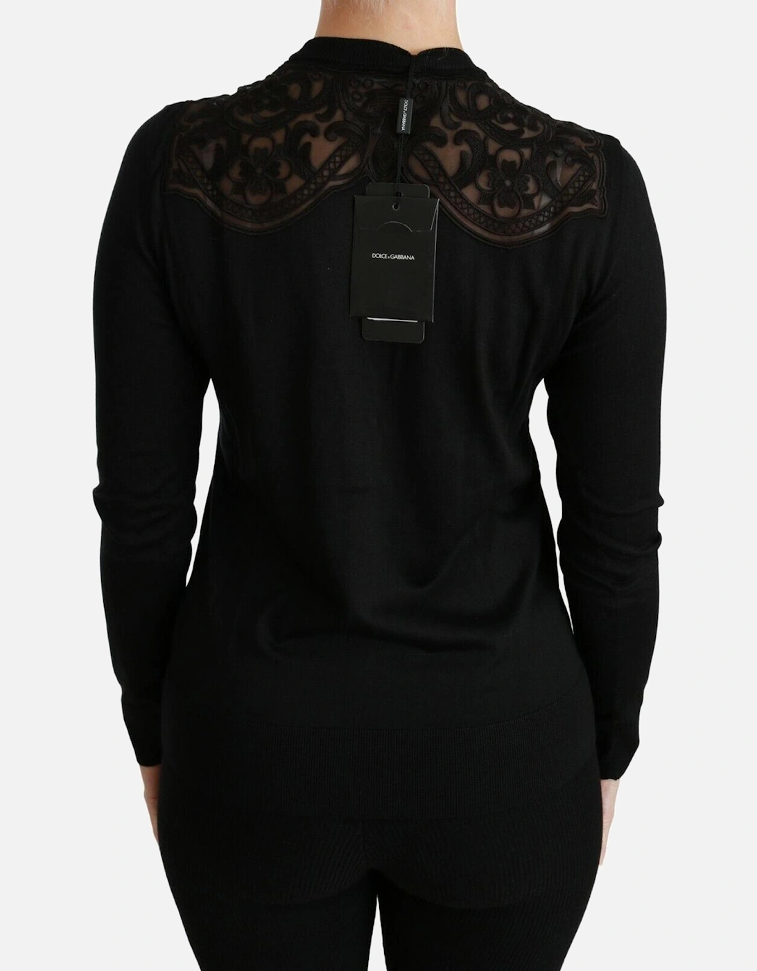 Lace Detail Cardigan Black Long Sleeve Women Sweaters