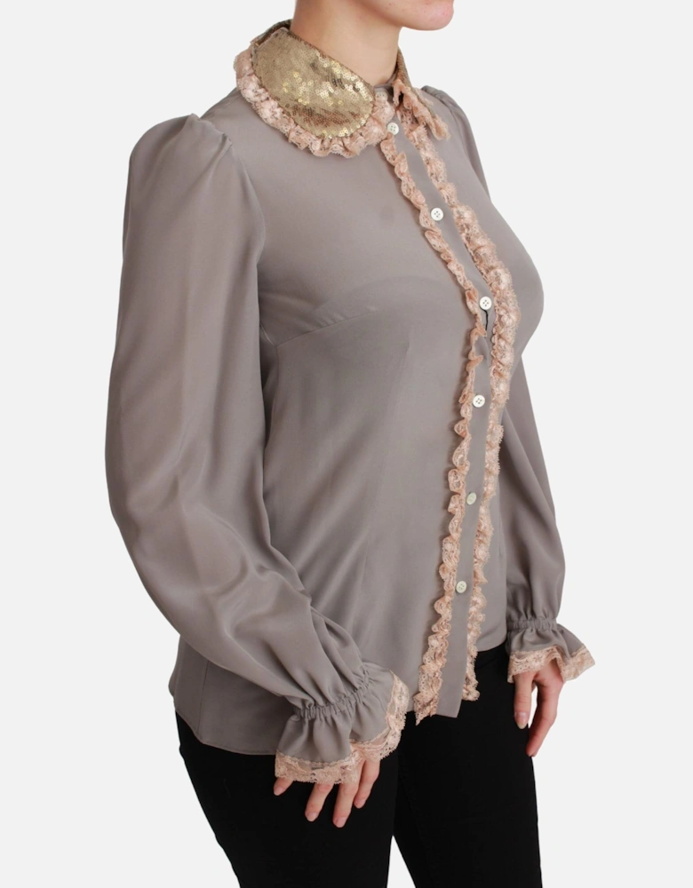 Dolce Gabbana Blouse Long Sleeve Collared Women - Gray Shirts