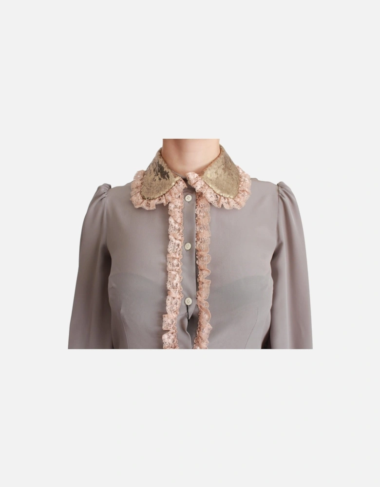 Dolce Gabbana Blouse Long Sleeve Collared Women - Gray Shirts