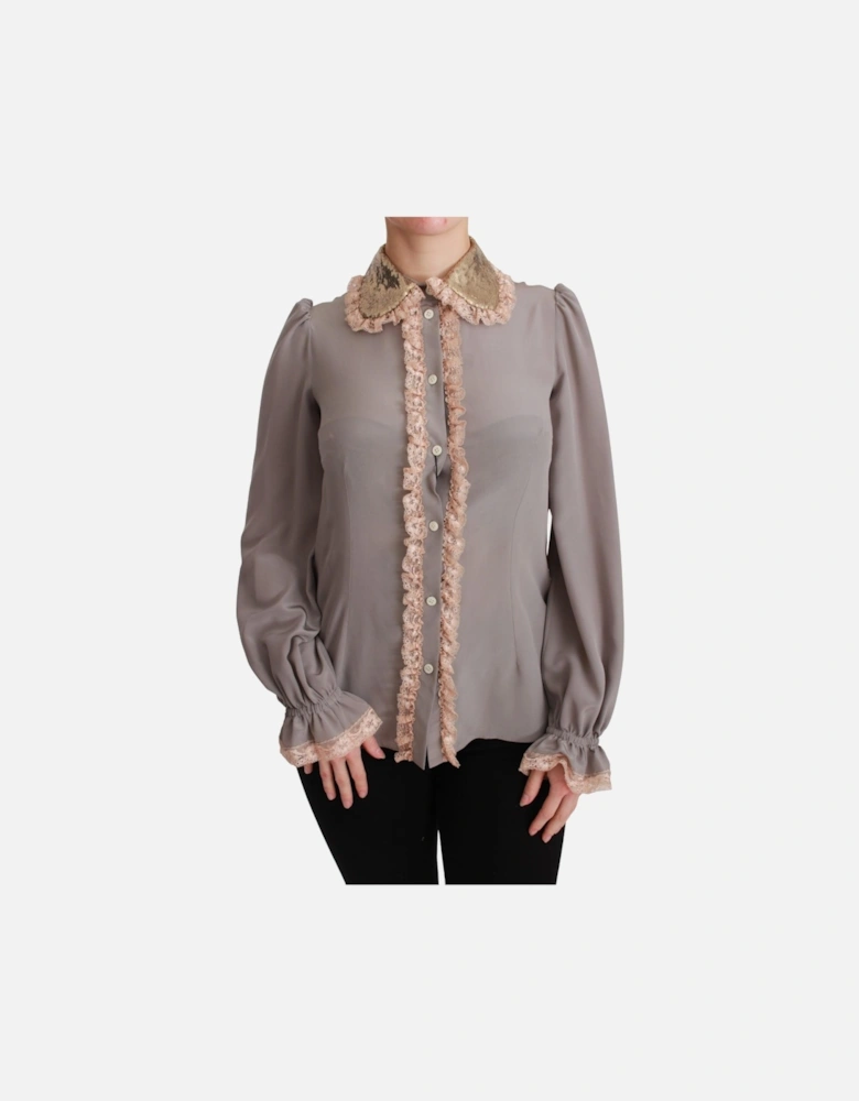 Dolce Gabbana Blouse Long Sleeve Collared Women - Gray Shirts