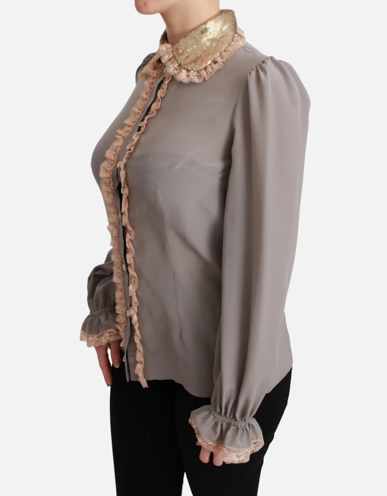 Dolce Gabbana Blouse Long Sleeve Collared Women - Gray Shirts