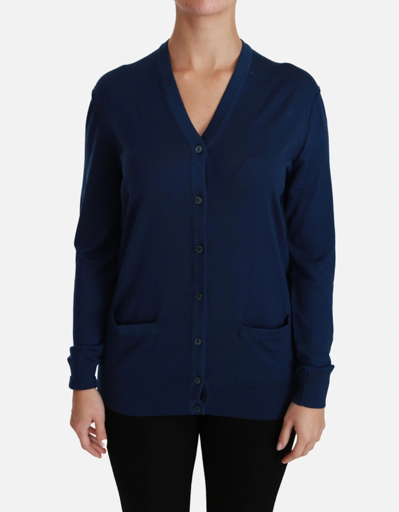 VNeck Merino Wool Cardigan Women - Blue Sweaters