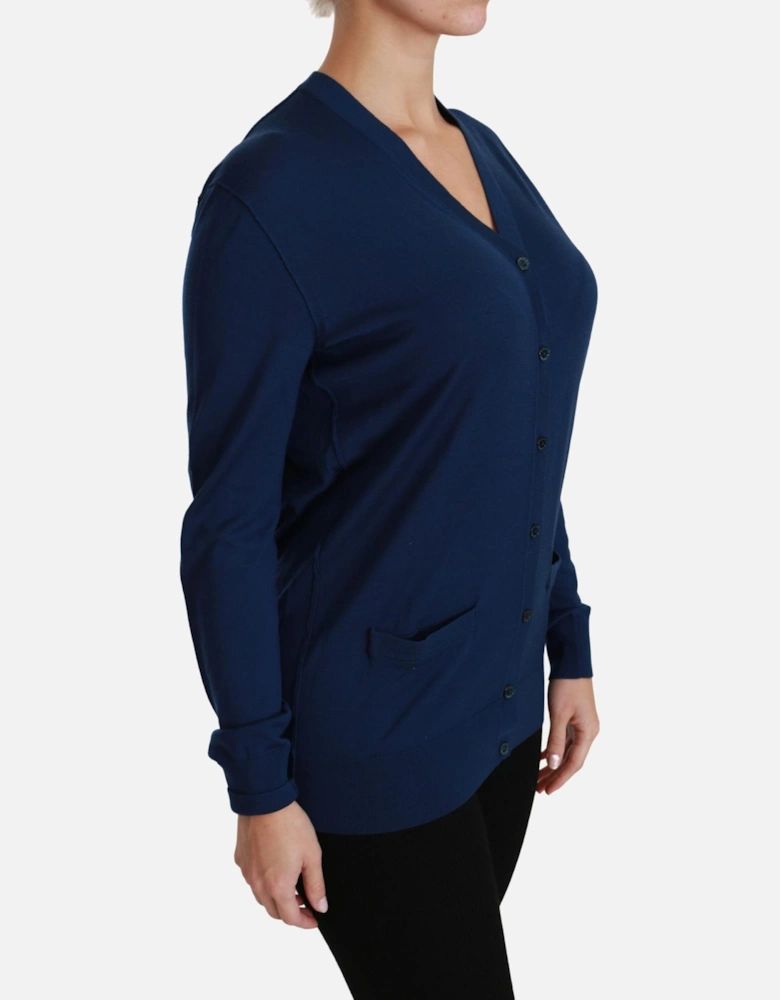 VNeck Merino Wool Cardigan Women - Blue Sweaters