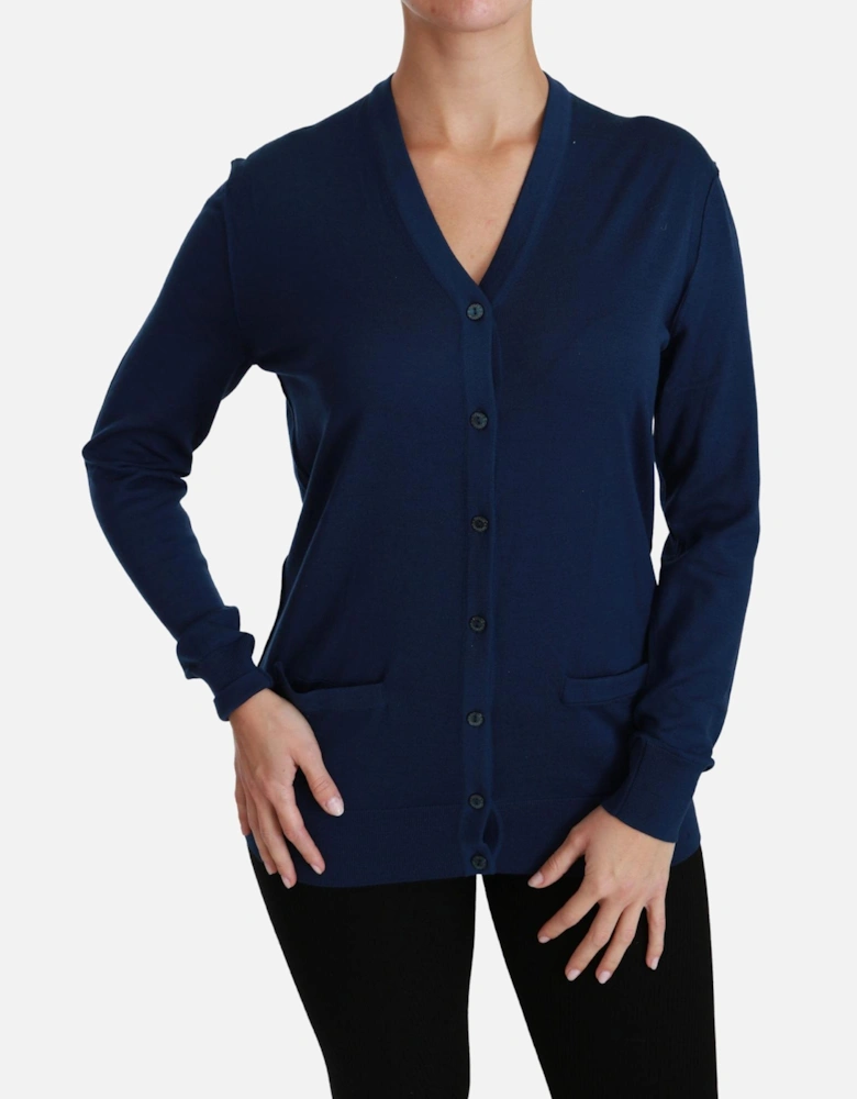 VNeck Merino Wool Cardigan Women - Blue Sweaters